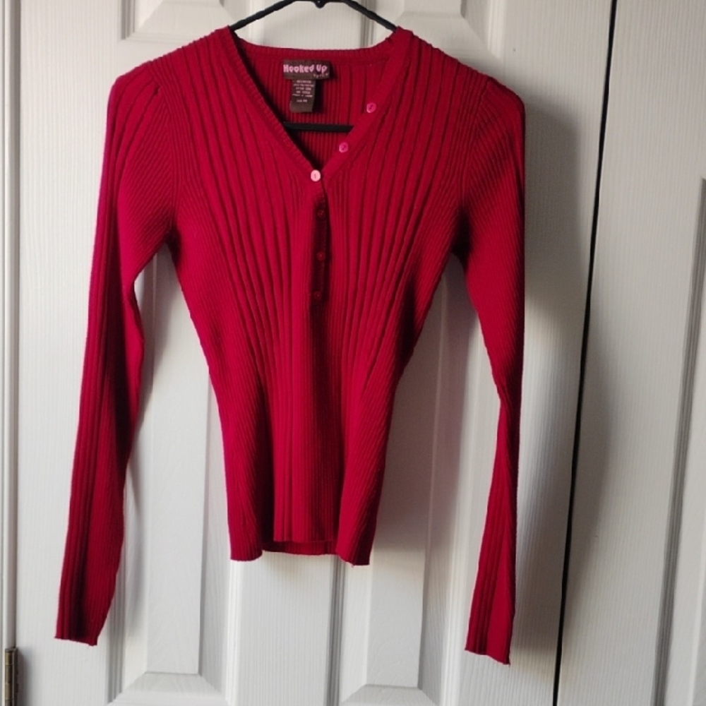 Hooked Up by IOT Vibrant Red Ribbed Cardigan